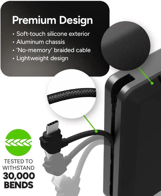 Alt view image 5 of 7 - Powerstation Plus Ultra 10,000mAh Power Bank - Integrated USB-C and Lightning Cables and Foldable Wall Prongs  Fast Charging for Smartphones, Tablets, and More