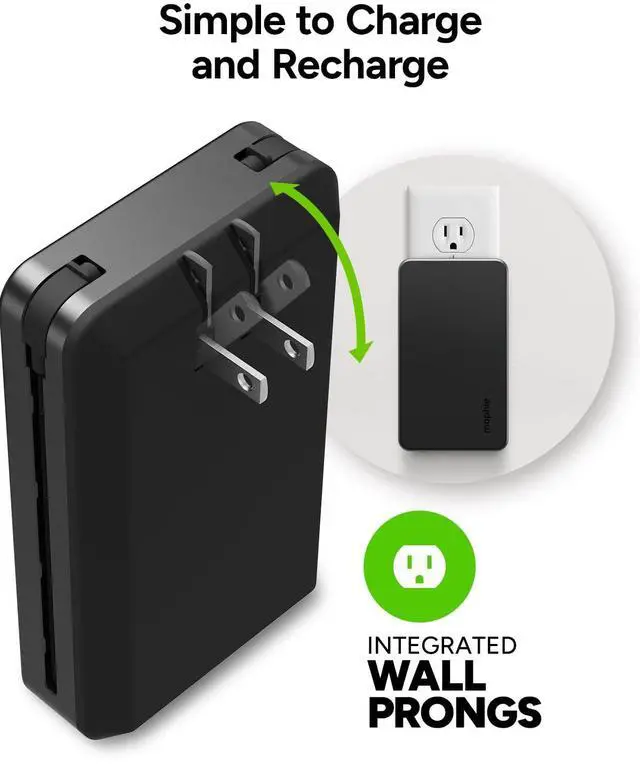 Alt view image 6 of 7 - Powerstation Plus Ultra 10,000mAh Power Bank - Integrated USB-C and Lightning Cables and Foldable Wall Prongs  Fast Charging for Smartphones, Tablets, and More