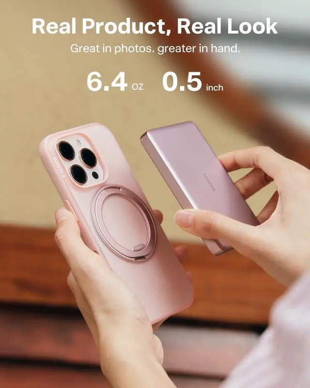 Alt view image 3 of 7 - MiniMag Power Bank,Ultra-Slim 10,000mAh Magnetic Wireless Portable Charger, 22.5W Fast Charging Battery Pack with USB-C Cable Designed for iPhone 16/15/14/13/12, Azalea Pink