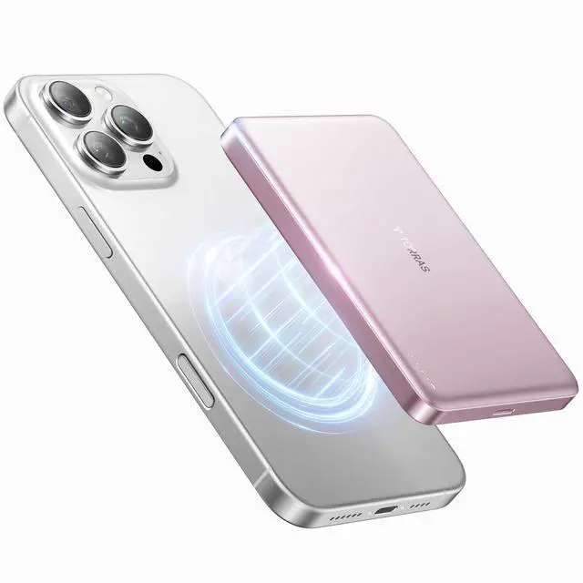 Main image of MiniMag Power Bank,Ultra-Slim 10,000mAh Magnetic Wireless Portable Charger, 22.5W Fast Charging Battery Pack with USB-C Cable Designed for iPhone 16/15/14/13/12, Azalea Pink