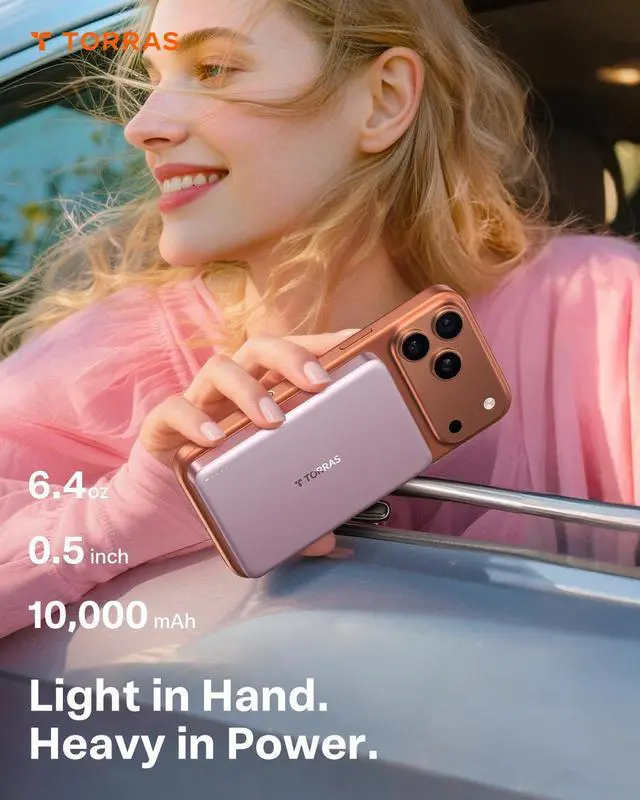 Alt view image 4 of 7 - MiniMag Power Bank,Ultra-Slim 10,000mAh Magnetic Wireless Portable Charger, 22.5W Fast Charging Battery Pack with USB-C Cable Designed for iPhone 16/15/14/13/12, Azalea Pink