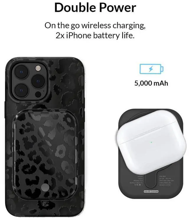 Alt view image 3 of 7 - Battery Pack Compatible with MagSafe - Magnetic Portable Power Bank with USB-C Cable - Slim Pod Charger for iPhone 12 13 14 15 - Fast Charging 5000 mAh - Black Leopard