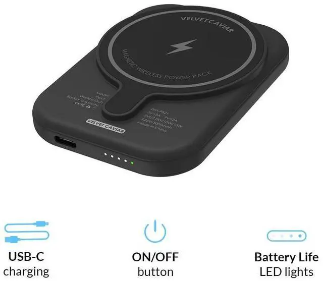 Alt view image 4 of 7 - Battery Pack Compatible with MagSafe - Magnetic Portable Power Bank with USB-C Cable - Slim Pod Charger for iPhone 12 13 14 15 - Fast Charging 5000 mAh - Black Leopard