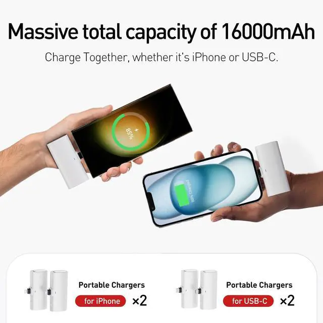 Alt view image 2 of 6 - Family Small Portable Charger 4000mAh 4 Packs Charging Station Set, Shared Power Bank Kit Compatible with iPhone 14 Series(2 Pack) and USB-C iPhone 15 Series(2 Pack) Battery Pack for Travel, Party
