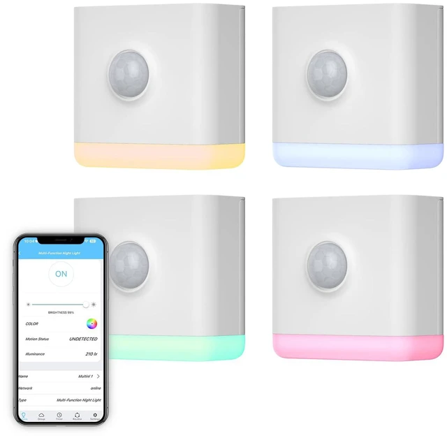 Main image of Multi-Function Night Light 4 Pack, Zigbee Repeater, 3-in-1 Combines a Motion Sensor, a Illumination Sensor and RGB Color Night Light, 1-100% Adjustable Brightness, Zigbee hub Required