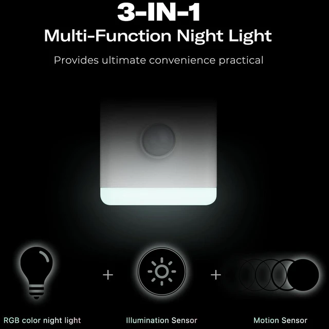 Alt view image 3 of 5 - Multi-Function Night Light 4 Pack, Zigbee Repeater, 3-in-1 Combines a Motion Sensor, a Illumination Sensor and RGB Color Night Light, 1-100% Adjustable Brightness, Zigbee hub Required
