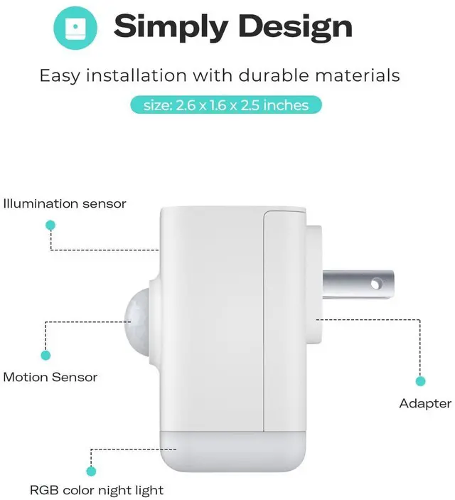 Alt view image 2 of 5 - Multi-Function Night Light 4 Pack, Zigbee Repeater, 3-in-1 Combines a Motion Sensor, a Illumination Sensor and RGB Color Night Light, 1-100% Adjustable Brightness, Zigbee hub Required