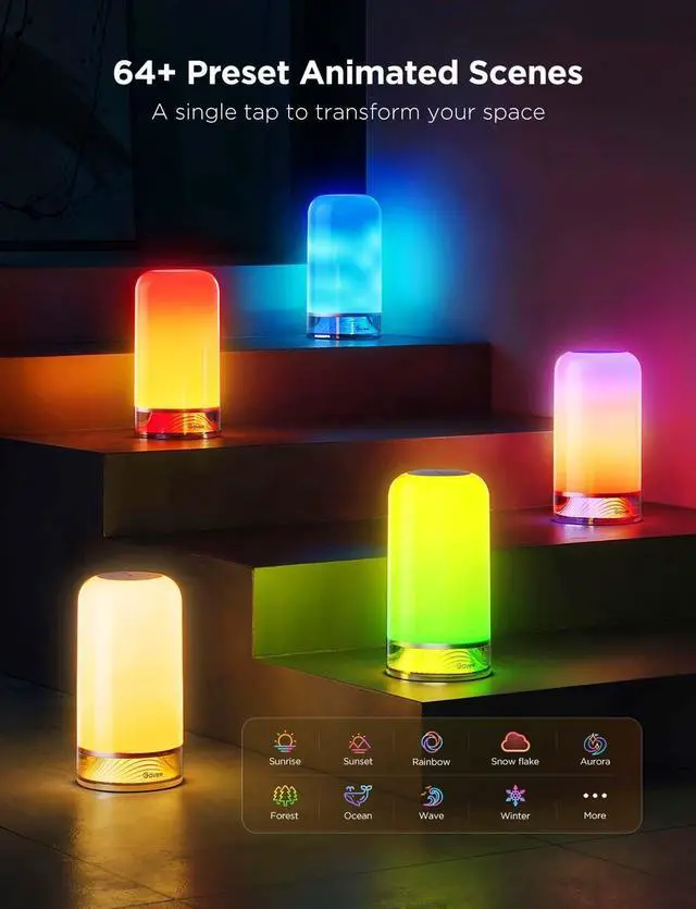 Alt view image 3 of 7 - RGBIC Smart Table Lamp 2, Touch Bedside Small Table Lamp Work with Matter, Alexa, LED Desk Lamp with 64 Scene Modes, Color Changing Lamp for Bedroom Living Room Dimmable Night Light(Corded)