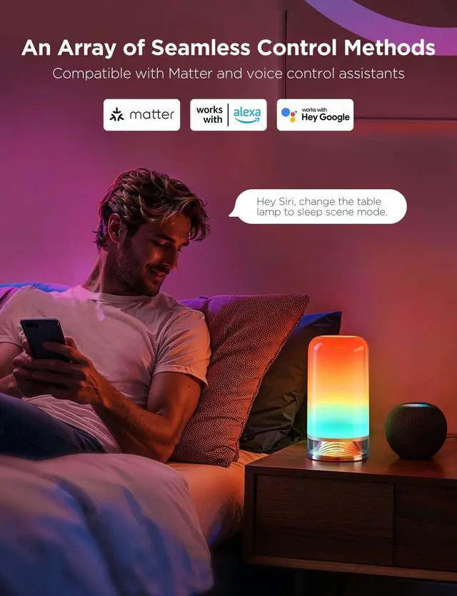 Alt view image 4 of 7 - RGBIC Smart Table Lamp 2, Touch Bedside Small Table Lamp Work with Matter, Alexa, LED Desk Lamp with 64 Scene Modes, Color Changing Lamp for Bedroom Living Room Dimmable Night Light(Corded)