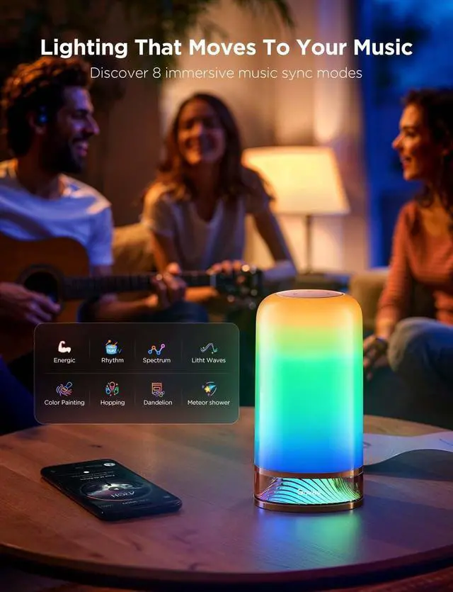 Alt view image 6 of 7 - RGBIC Smart Table Lamp 2, Touch Bedside Small Table Lamp Work with Matter, Alexa, LED Desk Lamp with 64 Scene Modes, Color Changing Lamp for Bedroom Living Room Dimmable Night Light(Corded)