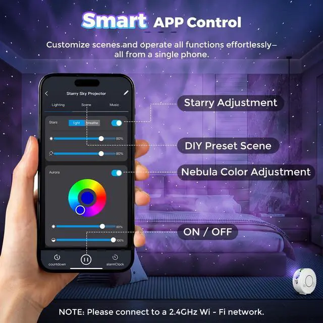 Alt view image 3 of 7 - Smart Star Light Projector,Galaxy Projector with 6 Projection Slide,Smart APP & Voice Control Rotatable Galaxy lamp with 24H Timer and 37 White Noises Cloud Light Gift for  Room Decor(White)