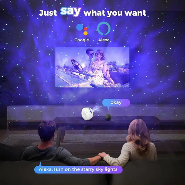 Alt view image 6 of 7 - Smart Star Light Projector,Galaxy Projector with 6 Projection Slide,Smart APP & Voice Control Rotatable Galaxy lamp with 24H Timer and 37 White Noises Cloud Light Gift for  Room Decor(White)