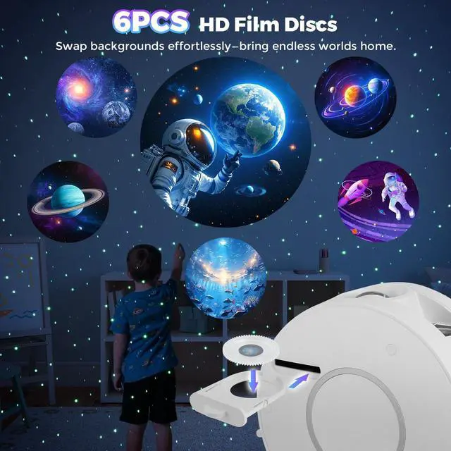 Alt view image 5 of 7 - Smart Star Light Projector,Galaxy Projector with 6 Projection Slide,Smart APP & Voice Control Rotatable Galaxy lamp with 24H Timer and 37 White Noises Cloud Light Gift for  Room Decor(White)