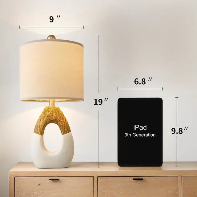 Alt view image 6 of 7 - 19'' Small Boho Table Lamps for Bedroom Set of 2, Farmhouse Rattan Bedroom Lamps for Living Room Rustic Home Decor, Nightstand Bedside Lamps for Sofa Table Entry Way, Suitable for Small Places