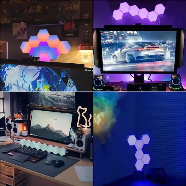 Alt view image 6 of 6 - Hexagon Lights, Smart LED Wall Lights with Remote, 13 Colors Touch-Sensitive DIY Modular Assembled RGB Wall Panels, Hex Light with USB-Power for Autism, Game Room Decor, Party (10 Pack)