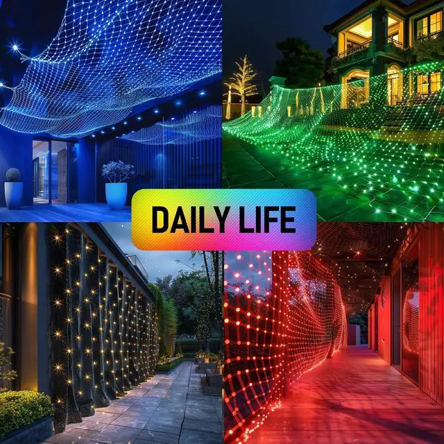 Alt view image 3 of 7 - Smart Christmas 360 LED Net Lights, 12FT x 5 FT RGB Color Changing String Lights with Remote & APP Control, Christmas Decorations for Indoor Outdoor Xmas Party Yard Garden Decor