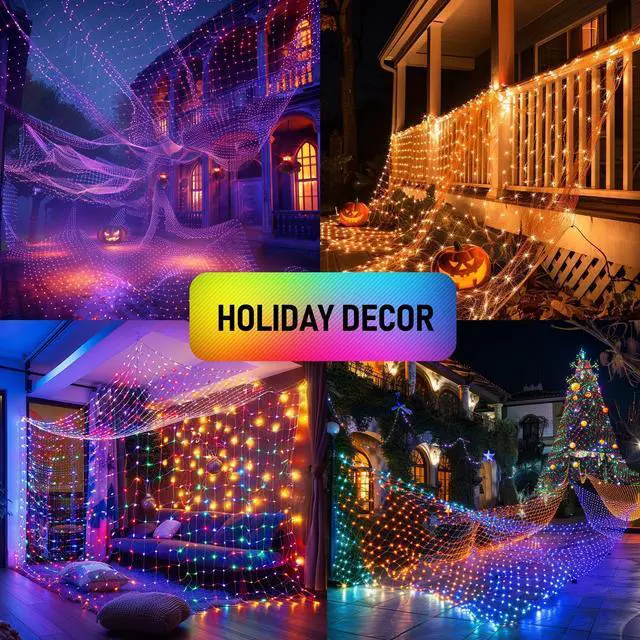 Alt view image 4 of 7 - Smart Christmas 360 LED Net Lights, 12FT x 5 FT RGB Color Changing String Lights with Remote & APP Control, Christmas Decorations for Indoor Outdoor Xmas Party Yard Garden Decor