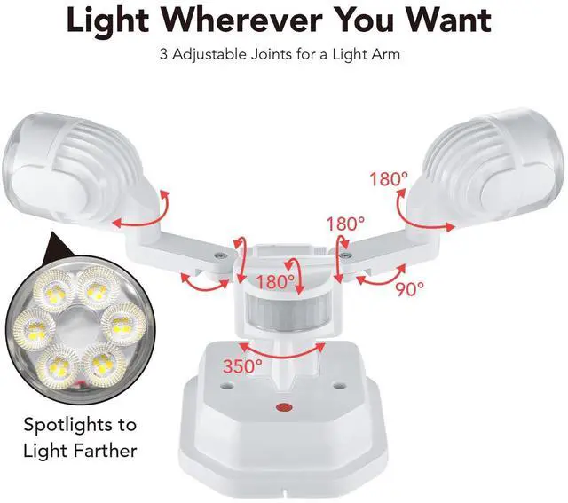 Alt view image 2 of 6 - 2 Pack Motion Sensor Outdoor Lights, 450° Superwide Adjustment Dimmable Dusk to Dawn Flood Lights Outdoor, 5000K 12W=150W Outside LED Security Lights, IP65, White (Hardwired)