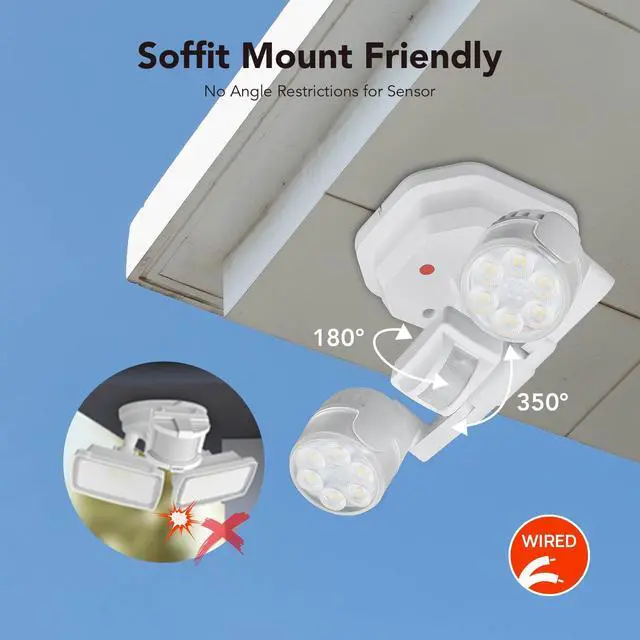 Alt view image 6 of 6 - 2 Pack Motion Sensor Outdoor Lights, 450° Superwide Adjustment Dimmable Dusk to Dawn Flood Lights Outdoor, 5000K 12W=150W Outside LED Security Lights, IP65, White (Hardwired)