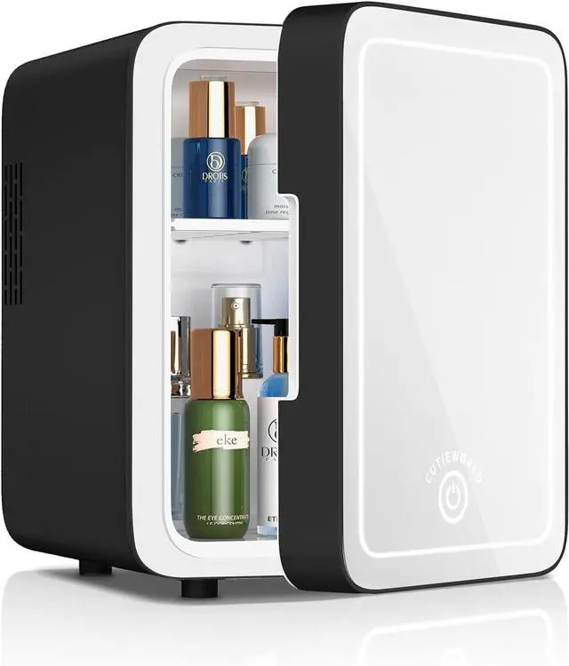 Main image of Makeup Fridge With Dimmable LED Light Mirror, 4L Mini Fridge for Bedroom, Car, Office & Dorm, Cooler & Warmer, Portable Small Refrigerator for Cosmetics, Skin Care and Food, Black