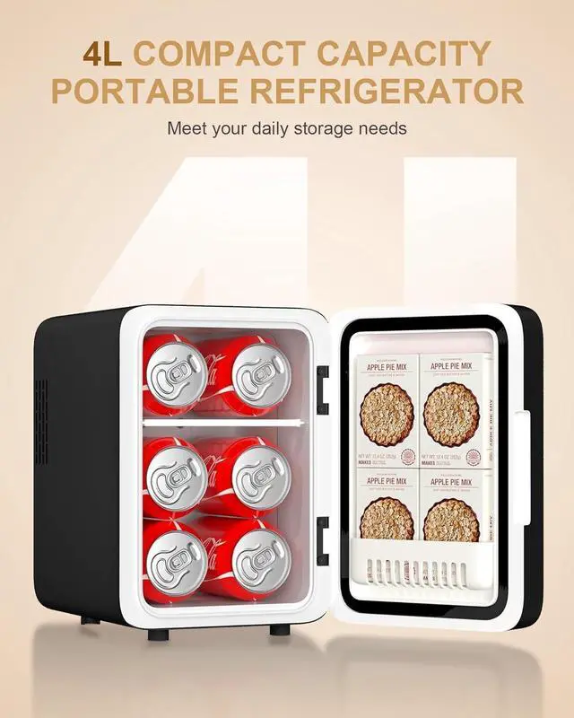 Alt view image 4 of 7 - Makeup Fridge With Dimmable LED Light Mirror, 4L Mini Fridge for Bedroom, Car, Office & Dorm, Cooler & Warmer, Portable Small Refrigerator for Cosmetics, Skin Care and Food, Black