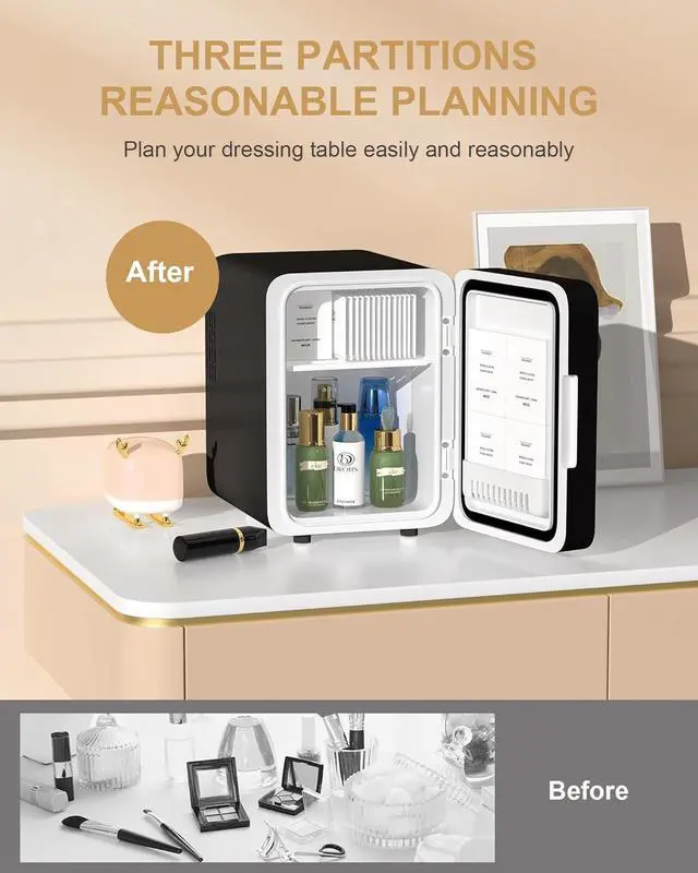 Alt view image 7 of 7 - Makeup Fridge With Dimmable LED Light Mirror, 4L Mini Fridge for Bedroom, Car, Office & Dorm, Cooler & Warmer, Portable Small Refrigerator for Cosmetics, Skin Care and Food, Black