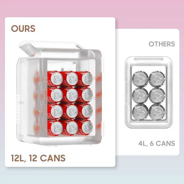 Alt view image 3 of 7 - 12L Mini Skincare Fridge with Dimmable LED Light Mirror, Makeup Fridge for Cooler & Warmer, Cosmetics, Beauty, Food & Drinks, Portable Small Refrigerator for Bedroom, Office, Dorm and Car