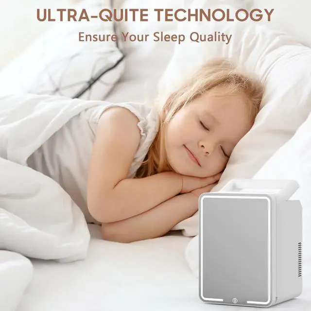 Alt view image 6 of 7 - 12L Mini Skincare Fridge with Dimmable LED Light Mirror, Makeup Fridge for Cooler & Warmer, Cosmetics, Beauty, Food & Drinks, Portable Small Refrigerator for Bedroom, Office, Dorm and Car