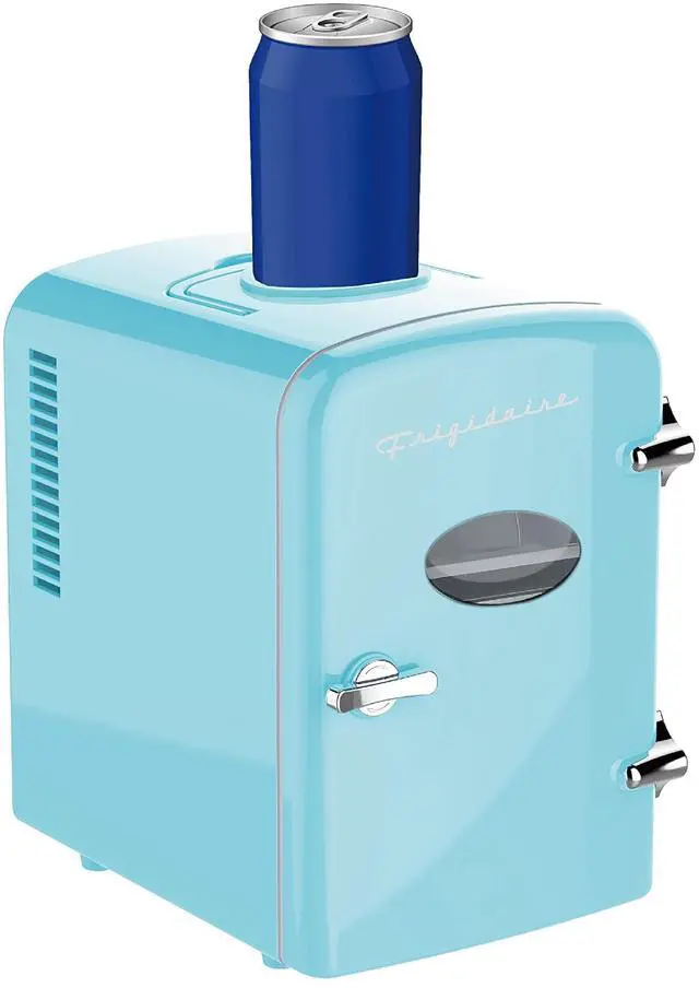 Main image of EFMIS171-BLACK Retro Mini Portable Personal Fridge - Ideal for Home, Office or Dorm - Features Active Cooling Can Holder on Top - Includes Carrying Handle, AC/DC Wall/Car Charger - Blue