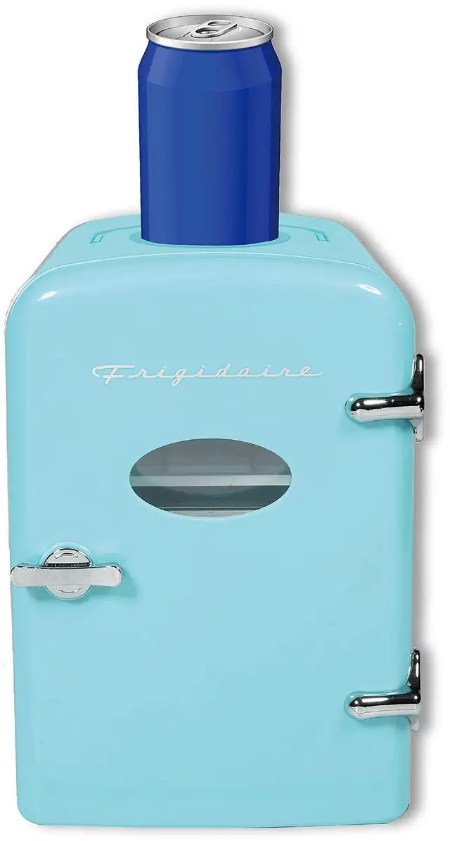 Alt view image 2 of 4 - EFMIS171-BLACK Retro Mini Portable Personal Fridge - Ideal for Home, Office or Dorm - Features Active Cooling Can Holder on Top - Includes Carrying Handle, AC/DC Wall/Car Charger - Blue