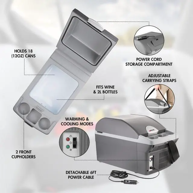 Alt view image 2 of 7 - EL6214 Personal Thermoelectric Cooler/Warmer, 14 Liter Capacity, Portable Electric Car Cooler with 12/24V DC, 12V Small Fridge for Car, RV, and Camping Use, UL Listed