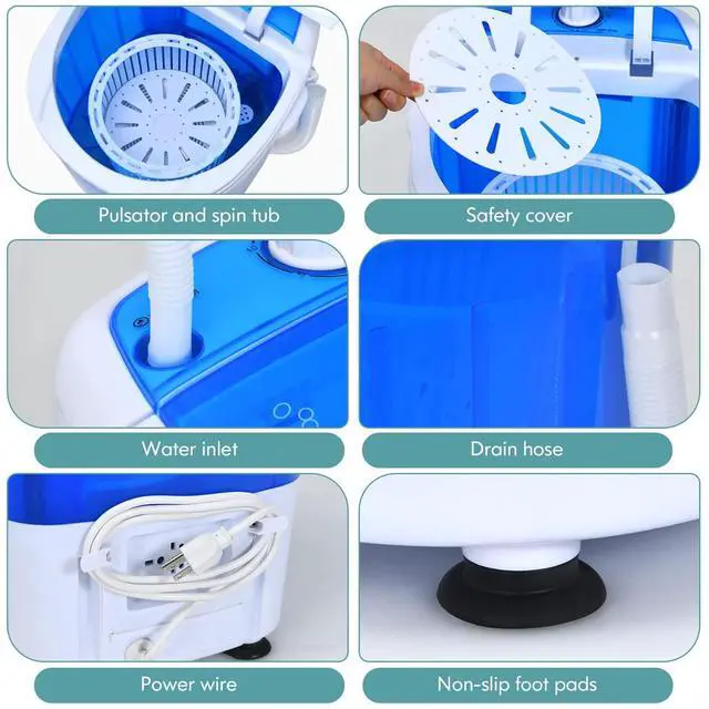 Alt view image 2 of 7 - GX24977-PE, Mini Washer and Spinner Combo, 5.5lbs, Semi-automatic Compact Laundry Apartment Dorm RV Portable Washing Machine, 5.5 LBS Capacity