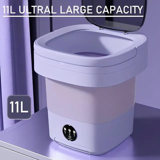 Alt view image 3 of 7 - Portable washing machine,Mini Washer,11L upgraded large capacity foldable Washer.Deep cleaning of underwear, baby clothes and other small clothes.Suitable for apartments, dormitories, hotels (Purple)