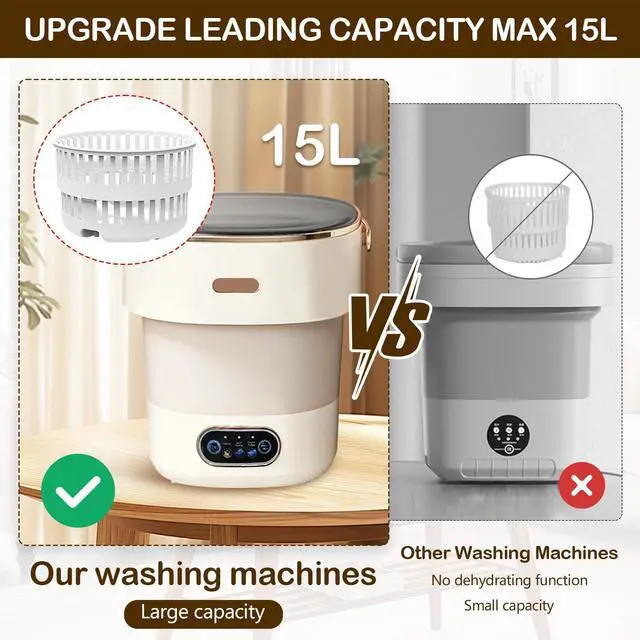 Alt view image 3 of 7 - Portable Mini Washing Machine 15L with Upgraded Spin Basket, Compact Clothes Washer for Underwear, Baby Clothes & Small Items, Ideal for Home, Apartments, RV Tours, Dormitories & Hotels