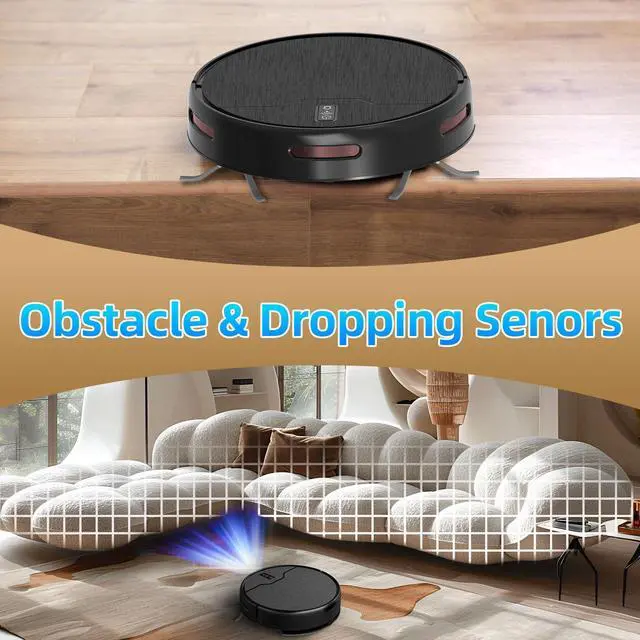 Alt view image 6 of 7 - Robot Vacuum and Mop Combo, Robot Vacuum Cleaner, 6 Cleaning Modes, Large Capacity Water Tank Dustbin, Self-Charging, WiFi/App/Alexa, Ideal for Hard Floor, Carpet, Pet Hair