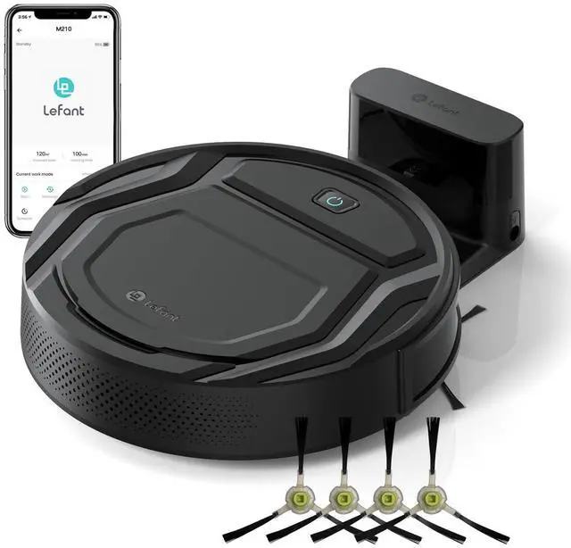 Main image of Robot Vacuum Cleaner, 120 Mins Runtime, Compact Design, Low Noise, Powerful Suction, Wi-Fi/App/Voice Control, Self-Charging, Scheduled Cleaning, Ideal for Pet Hair and Hard Floors, M210 Black
