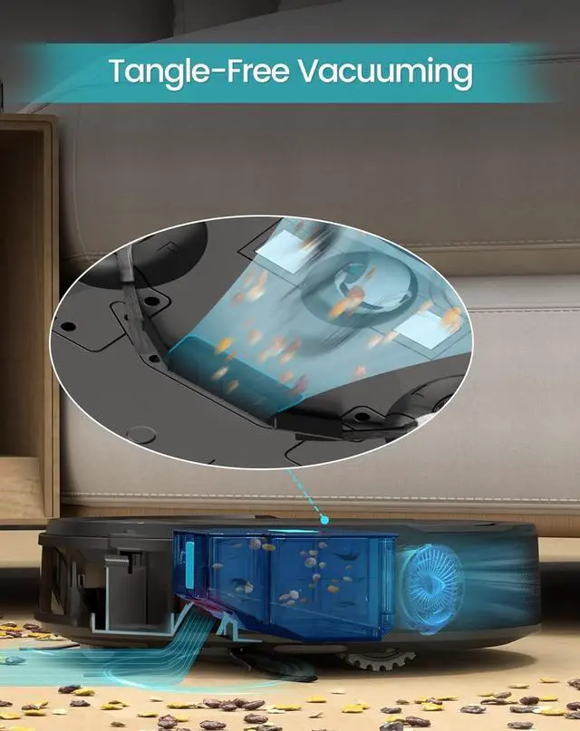 Alt view image 2 of 7 - Robot Vacuum Cleaner, 120 Mins Runtime, Compact Design, Low Noise, Powerful Suction, Wi-Fi/App/Voice Control, Self-Charging, Scheduled Cleaning, Ideal for Pet Hair and Hard Floors, M210 Black