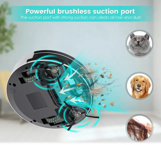 Alt view image 4 of 7 - Robot Vacuum Cleaner, 120 Mins Runtime, Compact Design, Low Noise, Powerful Suction, Wi-Fi/App/Voice Control, Self-Charging, Scheduled Cleaning, Ideal for Pet Hair and Hard Floors, M210 Black