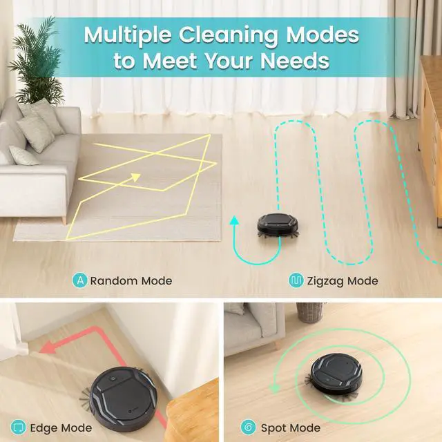 Alt view image 6 of 7 - Robot Vacuum Cleaner, 120 Mins Runtime, Compact Design, Low Noise, Powerful Suction, Wi-Fi/App/Voice Control, Self-Charging, Scheduled Cleaning, Ideal for Pet Hair and Hard Floors, M210 Black