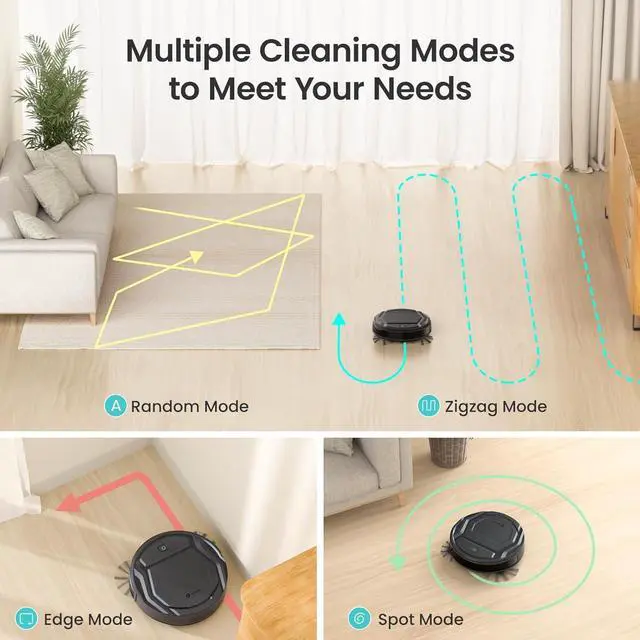 Alt view image 4 of 7 - M210 Robot Vacuum Cleaner, 120-Min Runtime, Compact Design, Powerful Suction, Low Noise, Wi-Fi/App/Voice Control, Self-Charging, Scheduled Cleaning, Ideal for Pet Hair and Hard Floors, Black