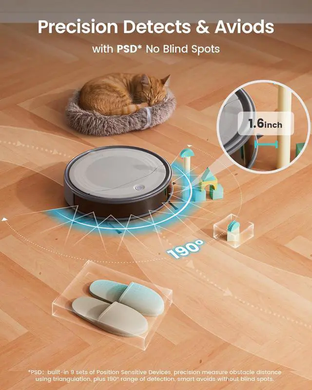 Alt view image 2 of 7 - M310 Robot Vacuum Cleaner 4500Pa Suction, Ultra-Slim & Quiet, PreciSense Obstacle Avoidance, WiFi/App/Voice Control, 160-Min Runtime, Self-Charging Ideal for Pet Hair & Hard Floors (Gray)