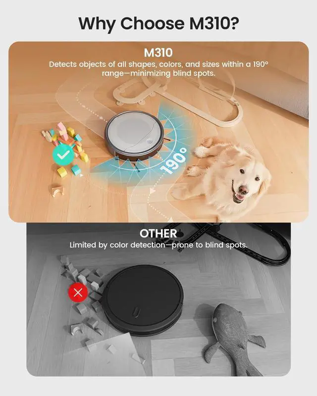 Alt view image 6 of 7 - M310 Robot Vacuum Cleaner 4500Pa Suction, Ultra-Slim & Quiet, PreciSense Obstacle Avoidance, WiFi/App/Voice Control, 160-Min Runtime, Self-Charging Ideal for Pet Hair & Hard Floors (Gray)