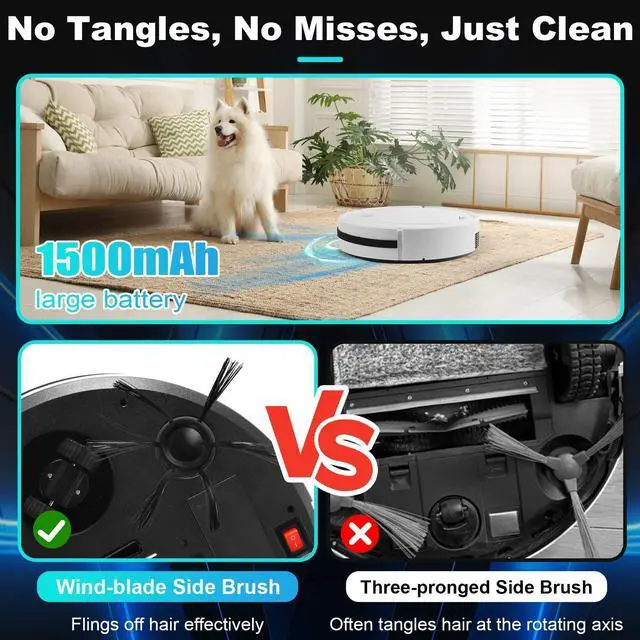 Alt view image 4 of 7 - Robot Vacuum Cleaner with Automatic dust Collection Base,Strong Suction,Robot Vacuum Cleaner and Mop Combo, 3-in-1 Vacuum,Intelligent Navigation Obstacle Avoidance,Ultra-Thin & Quiet,White