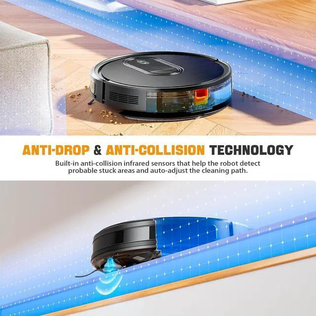 Alt view image 5 of 7 - Robot Vacuum and Mop Combo, 2 in 1 Robot Vacuuming & Mopping 3200Pa Max Suction,with Schedule, App/Bluetooth/Voice, Robot Vacuum Cleaner Self-Charging, Slim, Ideal for Pet Hair, Hard Floor, Carpet