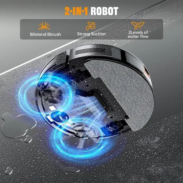 Alt view image 7 of 7 - Robot Vacuum and Mop Combo, 2 in 1 Robot Vacuuming & Mopping 3200Pa Max Suction,with Schedule, App/Bluetooth/Voice, Robot Vacuum Cleaner Self-Charging, Slim, Ideal for Pet Hair, Hard Floor, Carpet