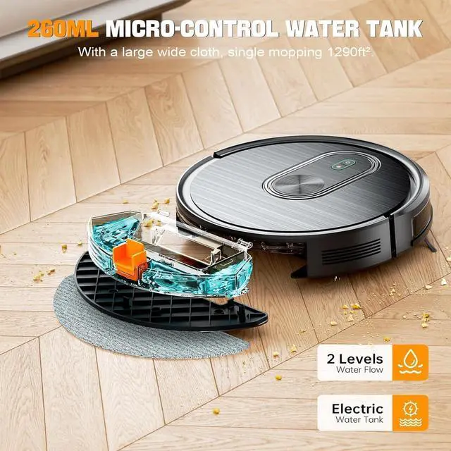 Alt view image 3 of 7 - Robot Vacuum and Mop Combo, 2 in 1 Robot Vacuuming & Mopping 3200Pa Max Suction,with Schedule, App/Bluetooth/Voice, Robot Vacuum Cleaner Self-Charging, Slim, Ideal for Pet Hair, Hard Floor, Carpet