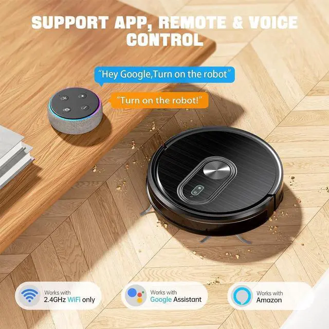 Alt view image 2 of 7 - Robot Vacuum and Mop Combo, 2 in 1 Robot Vacuuming & Mopping 3200Pa Max Suction,with Schedule, App/Bluetooth/Voice, Robot Vacuum Cleaner Self-Charging, Slim, Ideal for Pet Hair, Hard Floor, Carpet
