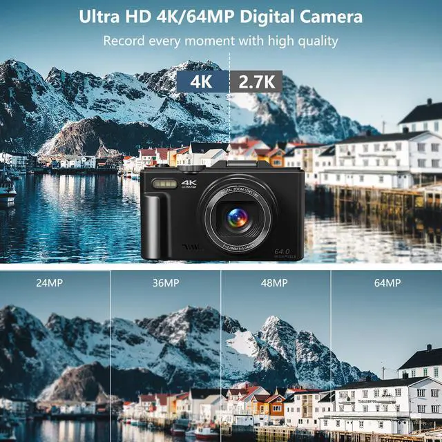Alt view image 2 of 7 - Digital Camera for Photography, 4K Vlogging Camera for YouTube 3" 180° Flip Screen 18X Digital Zoom Compact Retro Cameras with 32GB TF Card & 2 Batteries, Black