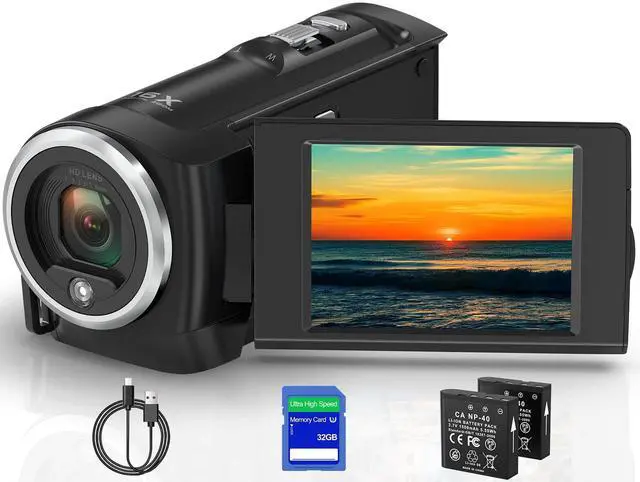 Main image of Camcorder Video Camera QHD 2.7K 56MP 16X Digital Zoom Vlogging Camera with LED Fill Light for YouTube, 2.8 Inch 270 Degree Rotation LCD Screen Camcorder with 32GB SD Card and Two Batteries