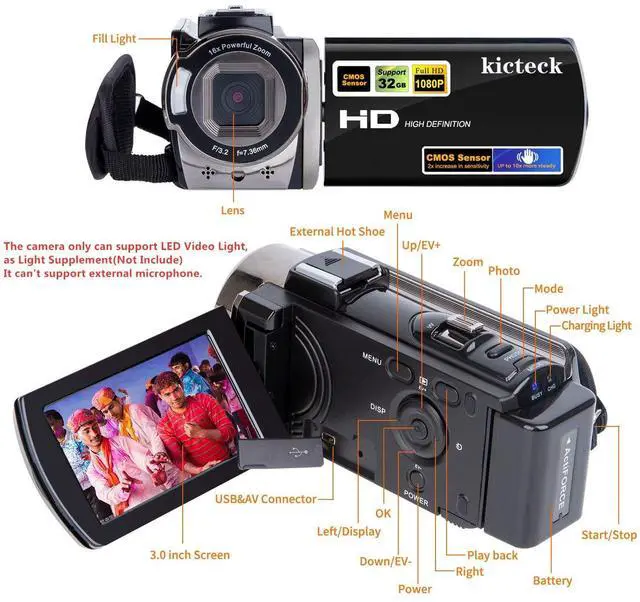 Alt view image 2 of 7 - Video Camera Camcorder Digital Camera Recorder Full HD 1080P 15FPS 24MP 3.0 Inch 270 Degree Rotation LCD 16X Zoom Camcorder with 2 Batteries(604s)